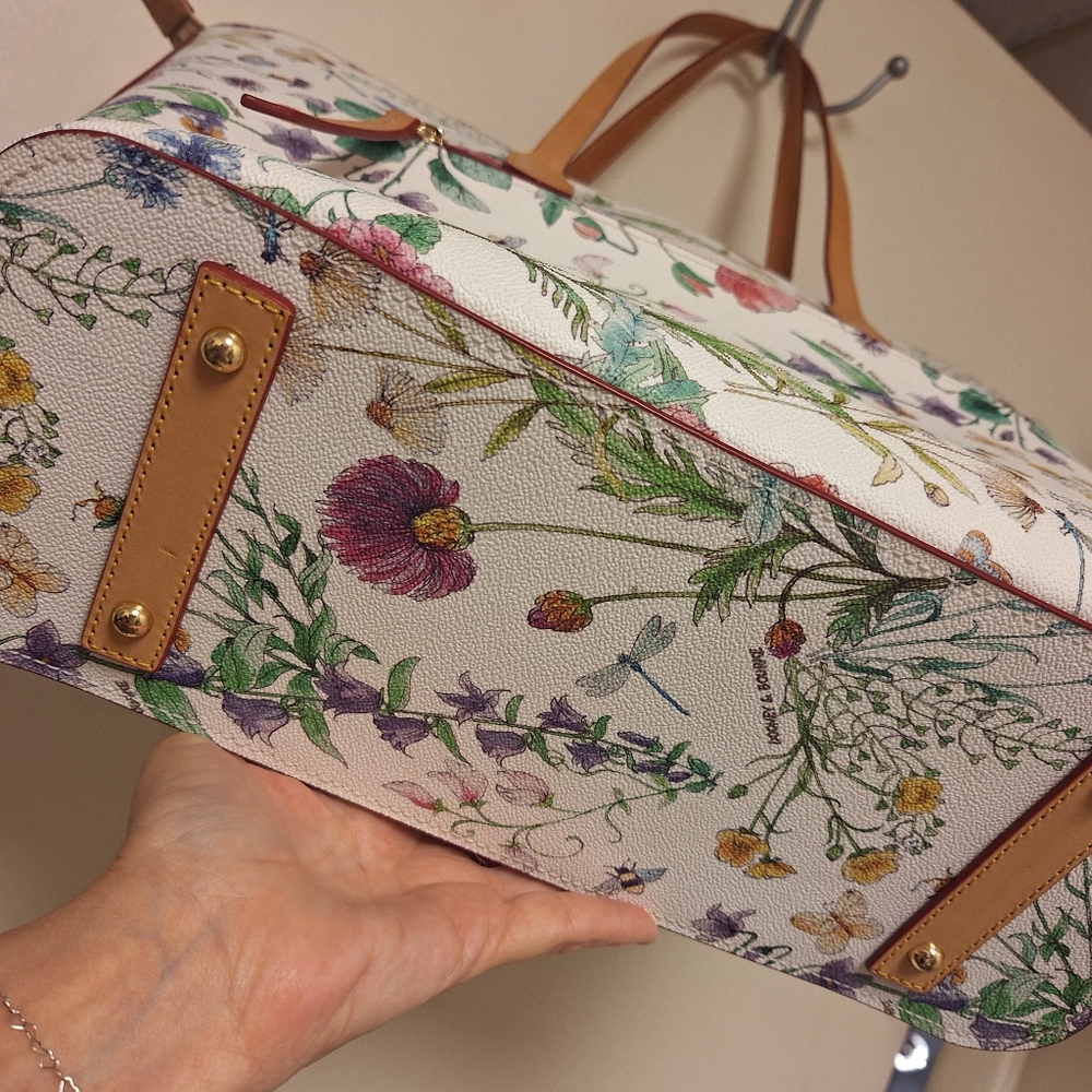 Floral Canvas LARGE Tote with Tan Leather Handles By DOONEY BOURKE